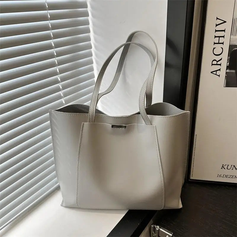 Minimalist Vintage Tote Bag – Women's Retro PU Leather Shoulder Bag