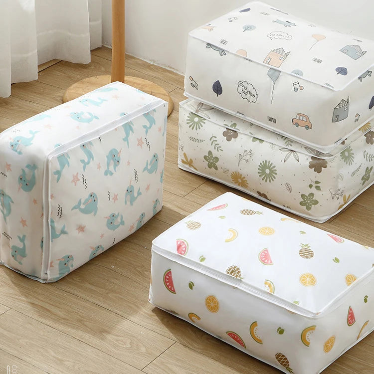1pc Peva Printed Waterproof and Dust-Proof Quilt Storage Bag, Collapsible and Easy To Arrange,Blankets,Clothes,Bedding Store Bag Oasis Select