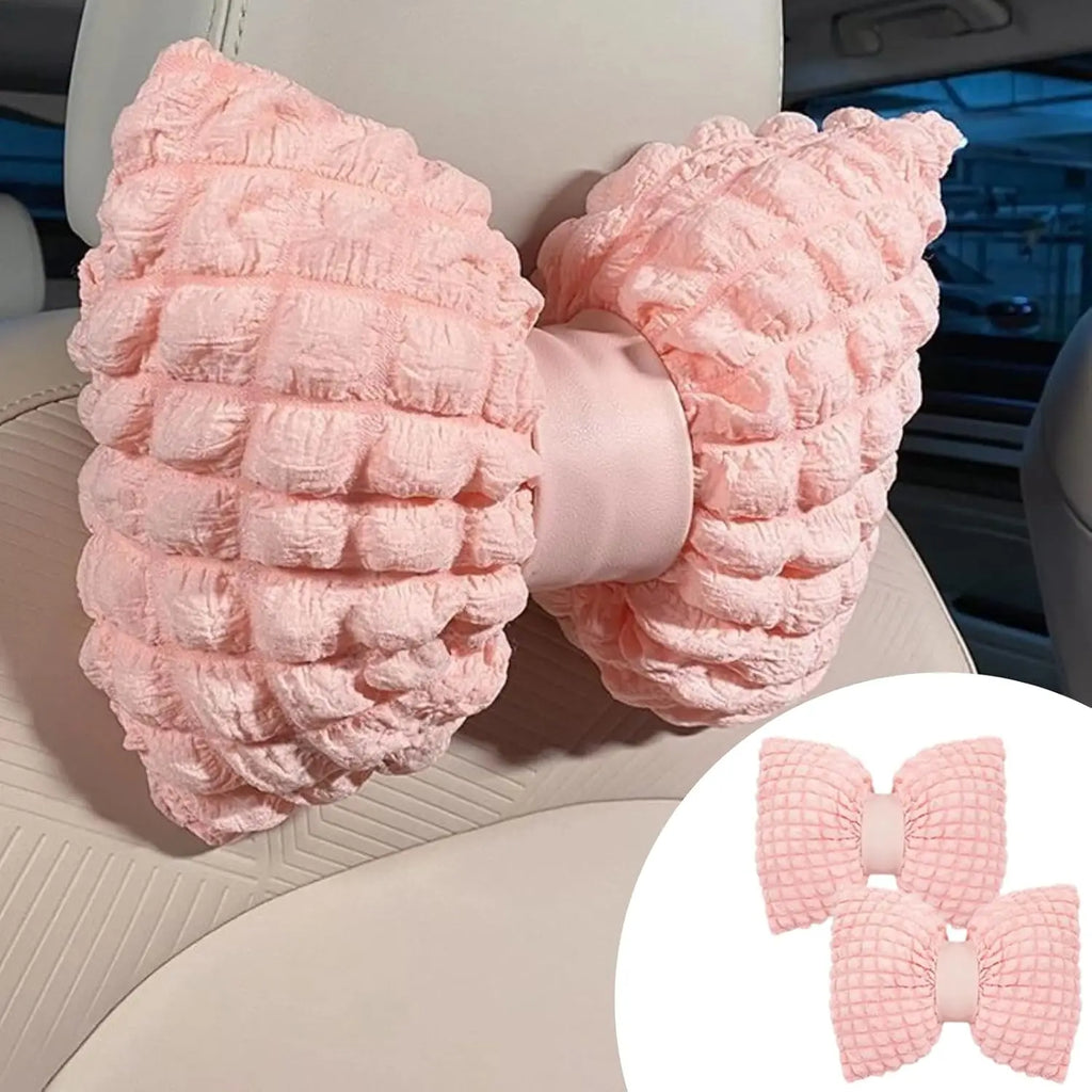 Cartoon Bowknot Neck Pillow Car Headrest Lumbar Support Soft Pink Car Waist Pillow Car Interior Decoration Cute Cushion Oasis Select