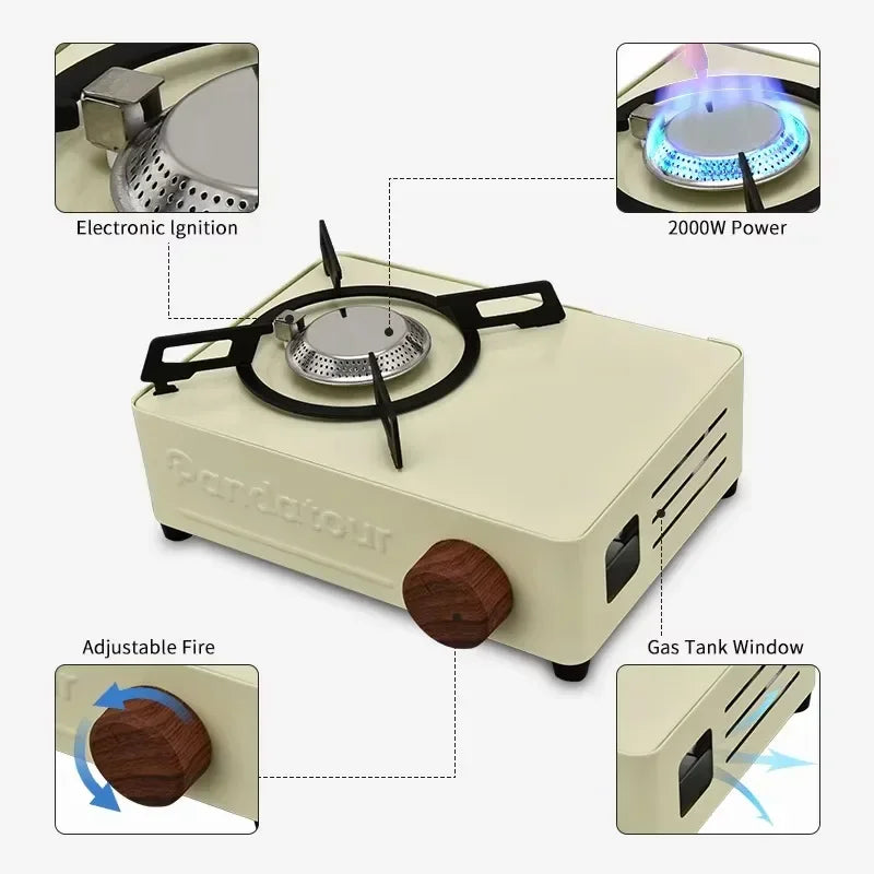 2000W Portable Gas Stove Card Stove Outdoor Camping Cassette Stove Burner Picnic Barbecue Cooking Card Magnetic Stove Gas Tan Oasis Select
