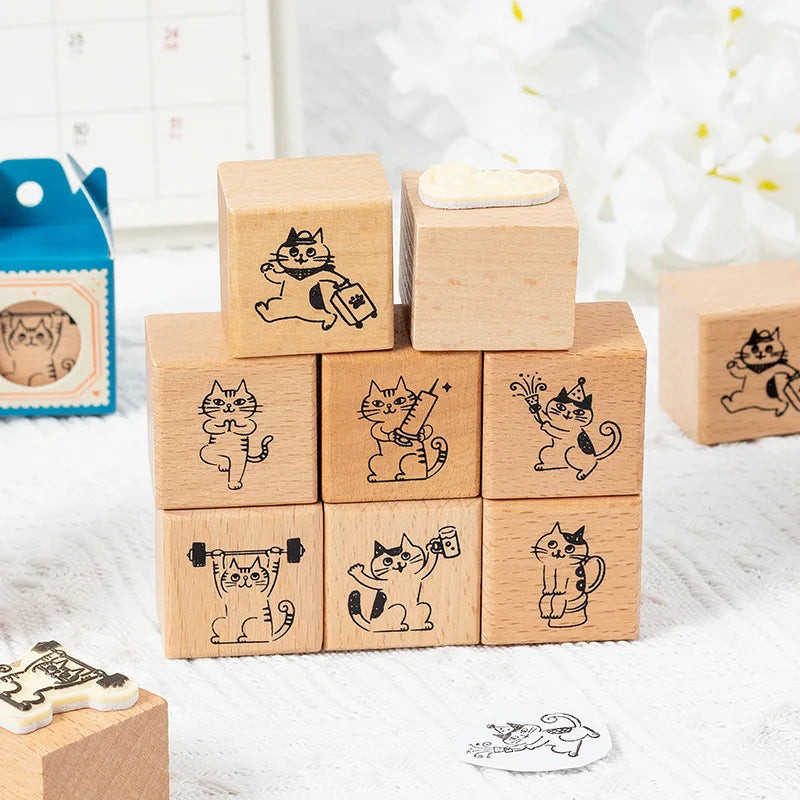 Wooden Rubber Stamps Animals Cat Patterns Stamps Set For DIY Craft Card Scrapbooking Supplies Photo Album Diary Decor Oasis Select