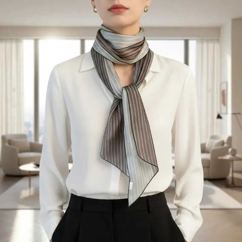 Striped Silk Scarf Women Lightweight Breathable Fashion Neck Head Scarf Daily Office Travel Beach Accessory Office Daily Wear Oasis Select