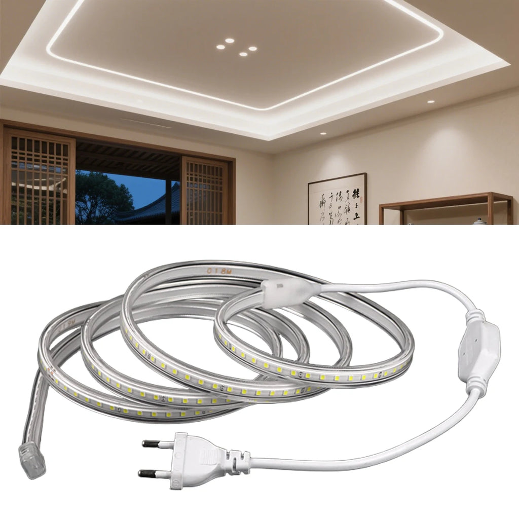 200-230V 2835 SMD LED Strip Light 120LEDs/m Waterproof Outdoor Garden Lawn Path Decor Kitchen Lamp Flexible Ribbon with EU Plug Oasis Select