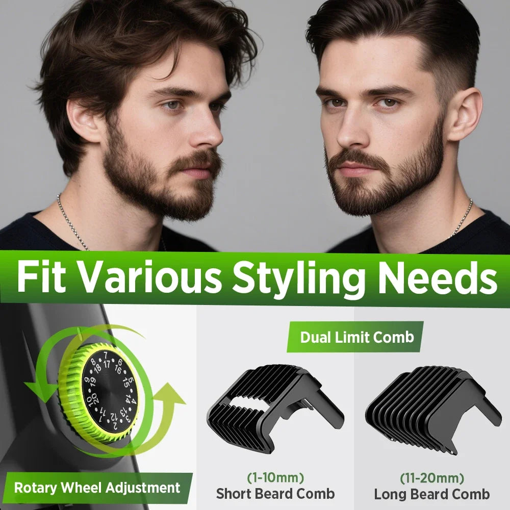 AFDEAL Vacuum Beard Trimmer – LCD, IPX6, 20 Lengths, USB-C