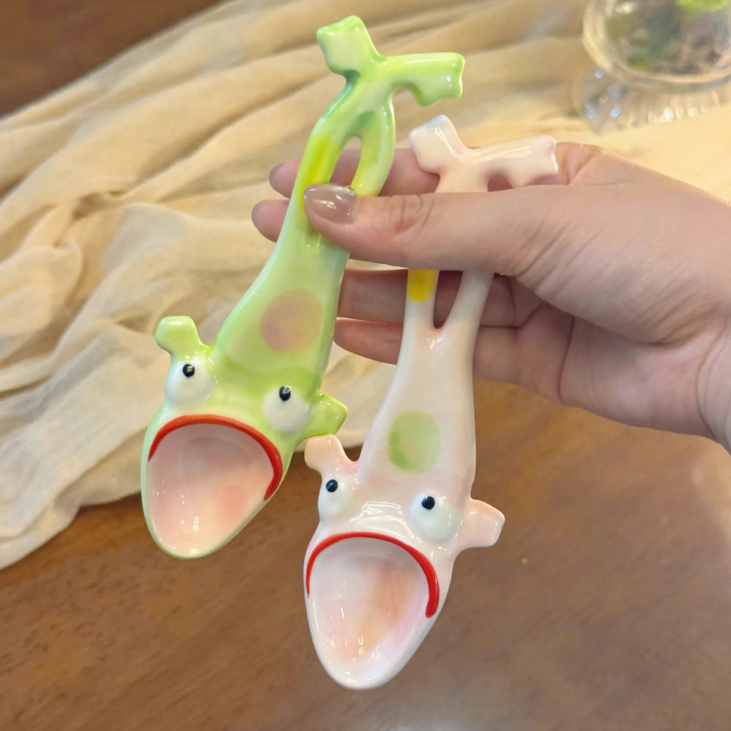 Ceramic Spoon Quirky Abstract Frog Spoon Personality High Aesthetic Porridge Spoon Rice Spoon Soup Spoon Kitchen Tablewear Oasis Select