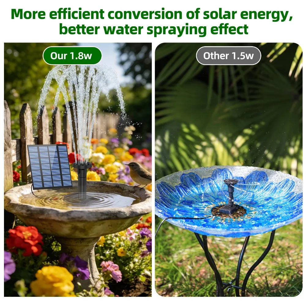 1.8W Split Solar Water Fountain, Powerful Water Pump, with 6 Nozzles and Filter, DIY Water Features, DIY Bird Bath Garden Pond Oasis Select