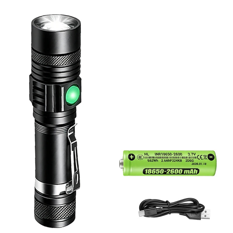 T6 LED Zoomable Rechargeable Flashlight | Headlamp & Pen Clip
