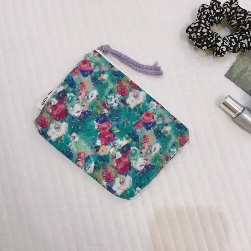 Floral Cotton Mini Cosmetic Pouch | Travel Makeup Organizer Cosmetic Pouch Oasis Select A10