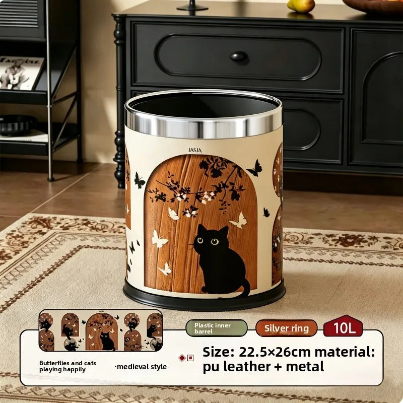 Trash Can Mid Ancient Style Open Top Double Inner Outer Bucket Retro High End Appearance Household Living Room Waste Storage Oasis Select B