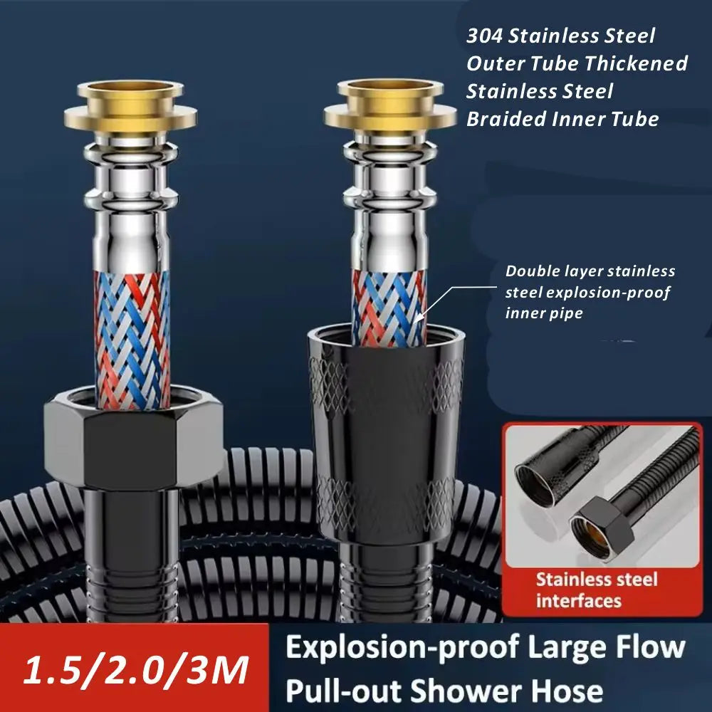 New 1.5/2/3M Black Stainless Steel Braided Inner Pipe Flexible Shower Hose Explosion-proof Bathroom Extension Shower Tube Oasis Select
