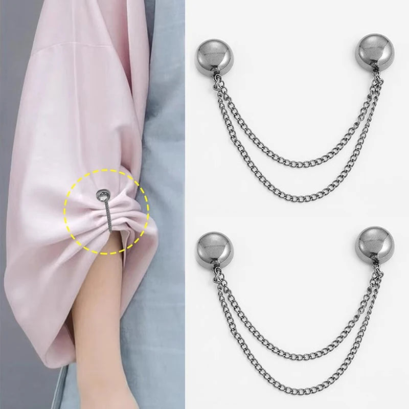 2pcs Magnetic Chain Sleeve Clips No Sew Waist Tightener Adjustable T Shirt Shortener For Jeans Pants And Tops Oasis Select Black
