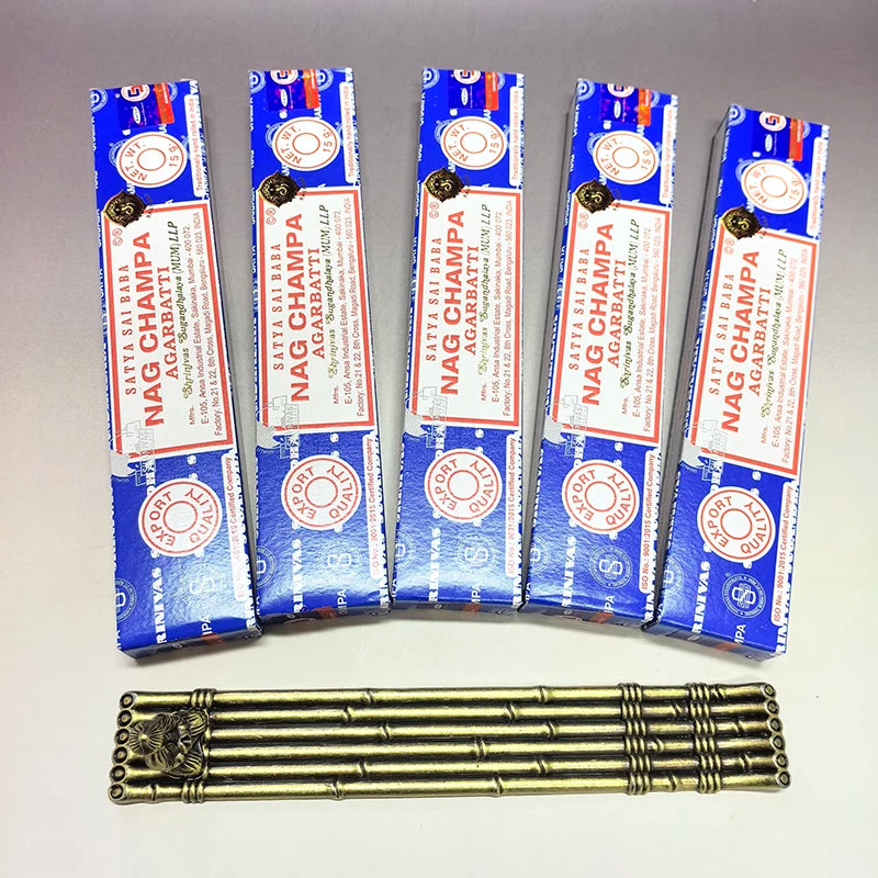 5Boxes Satya NAG Champa Incense Sticks with 1pc Boat Old Men Fishing Incense Holder, for Yoga Meditation ，Home Fragrance Decor Oasis Select B 5box NAG