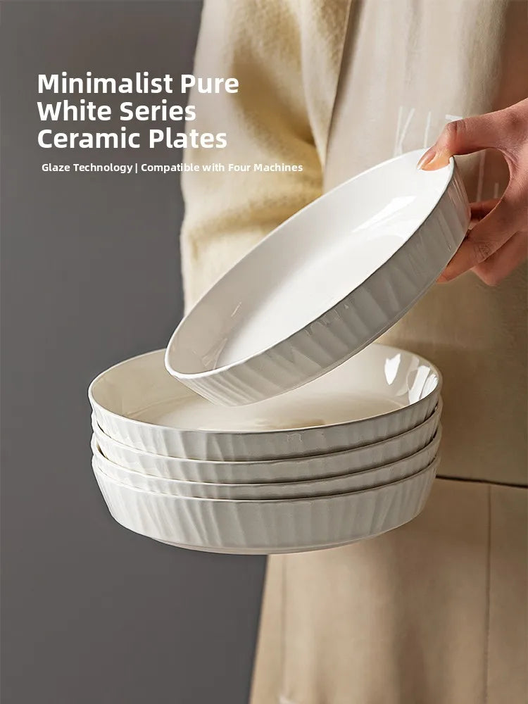 Modern Minimalist Ceramic Deep Dinner Plate - Elegant White Porcelain Dish for Pasta & Soup, Premium Tableware Oasis Select