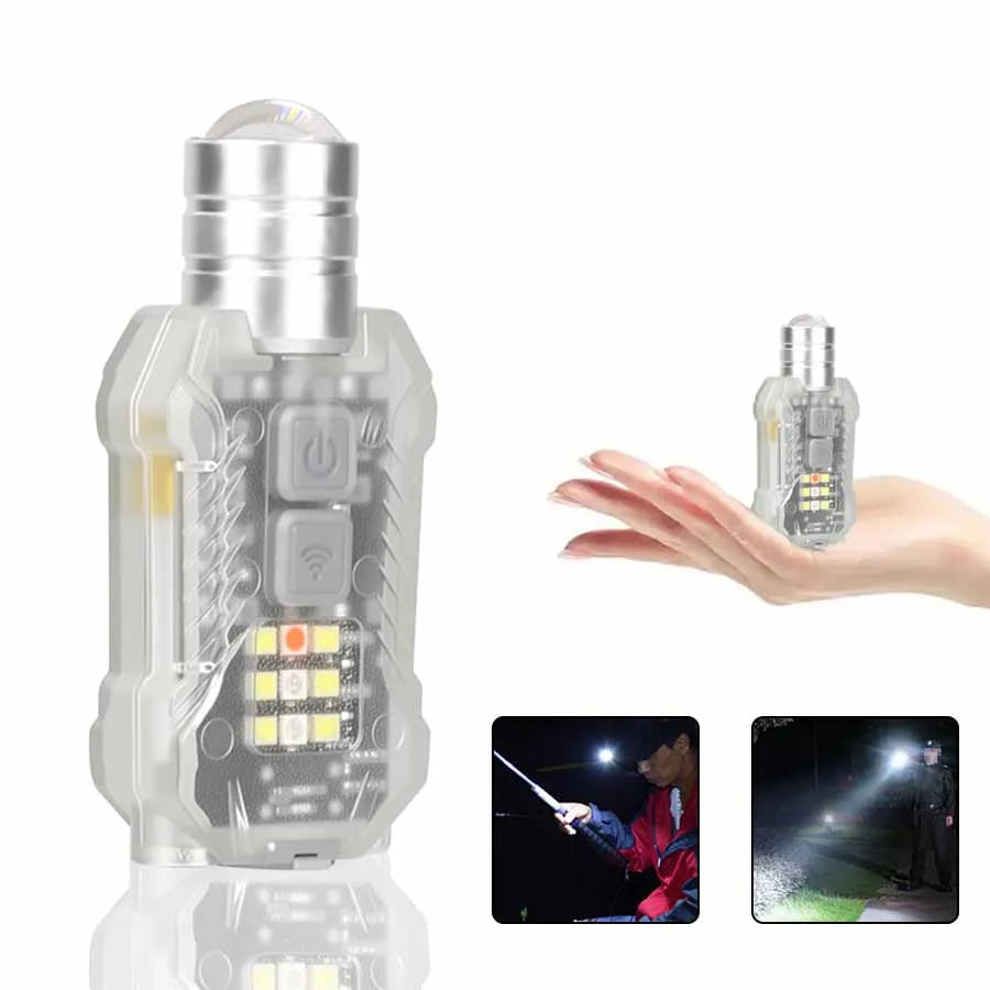 Mini LED Keychain Flashlight 3 Light Sources Rechargeable Flashlight Emergency COB Floodlight Outdoor Portable Pen Clip Headlamp Oasis Select White ZOOM