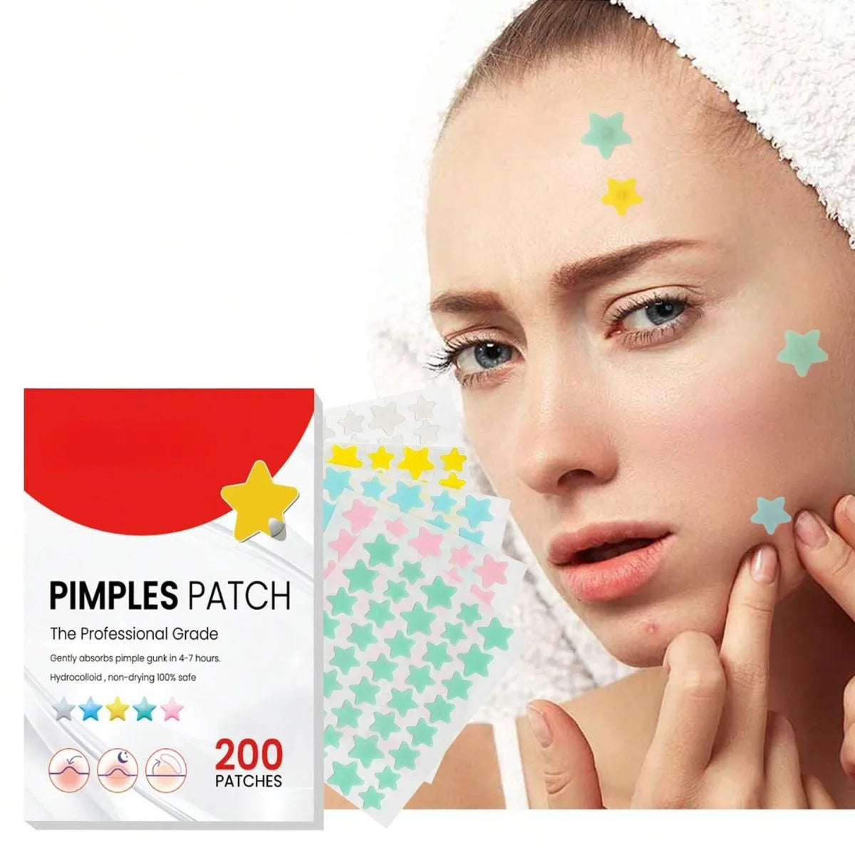 200pc Star-Shaped Colorful Pimple Patches – Invisible PE Cover Acne Pimple Patches Oasis Select
