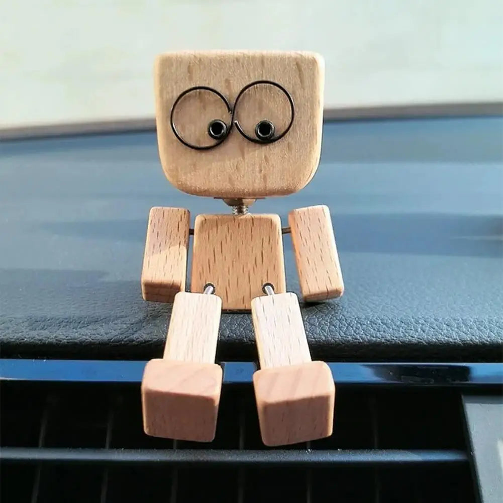 Shaking Wooden Man Car Dashboard Ornament | Magnetic Expressions