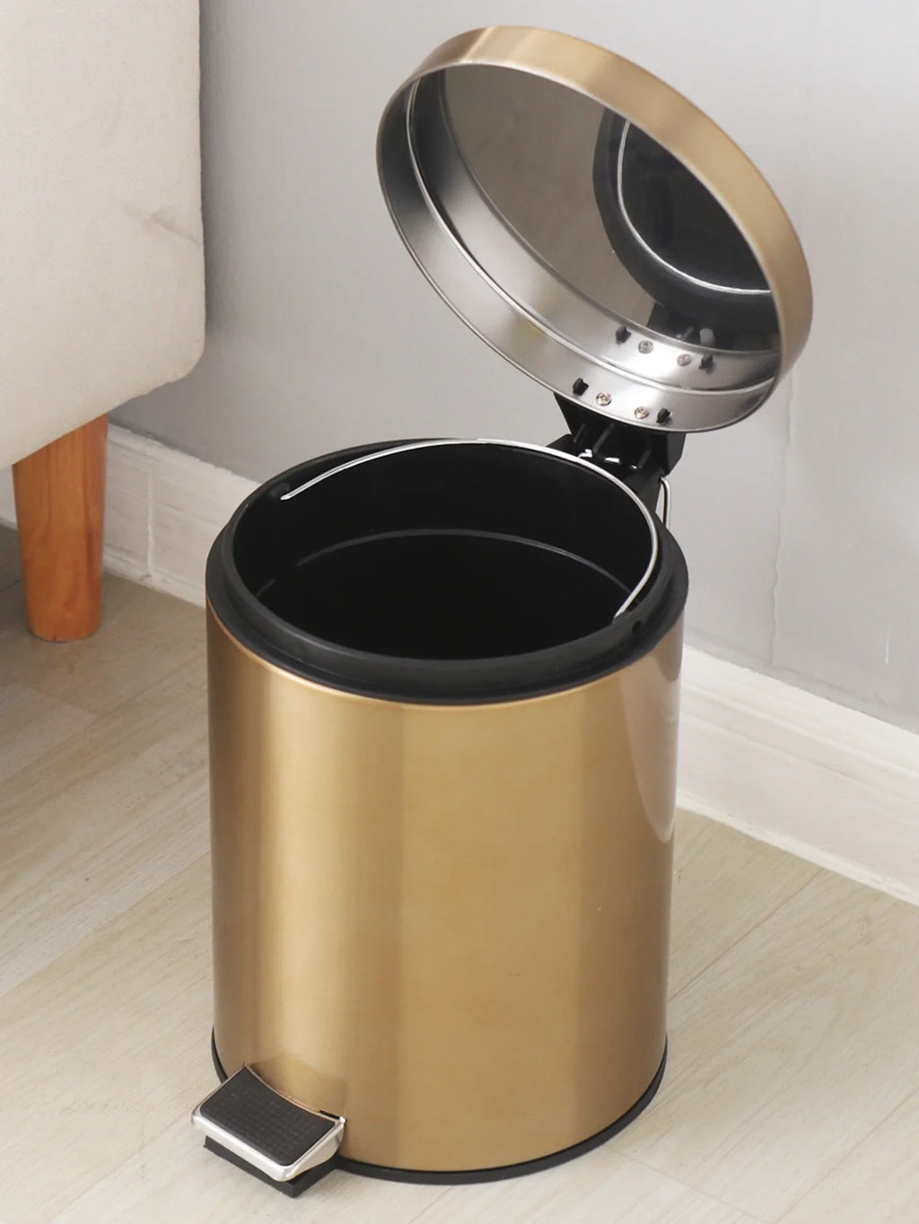 5L Gold Stainless Steel Garbage Can Waterproof Metal Trash Can with Lid Removable Inner Bucket for Kitchen Bathroom Trash Can Oasis Select