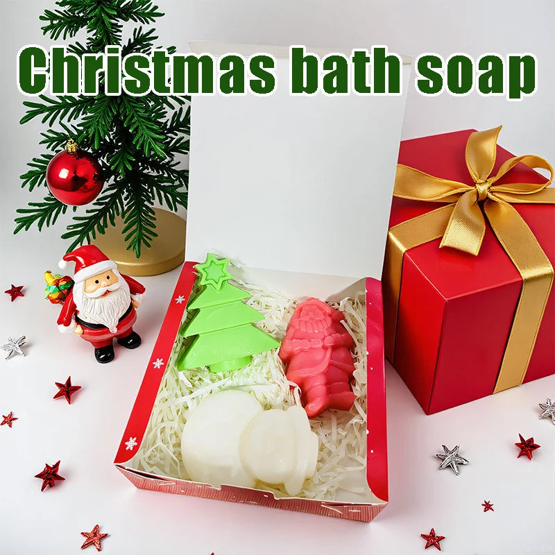 3PCS Christmas Gift Box Soap, Christmas Tree Santa Claus Snowman Shaped Handmade Soap, Three in One, Gentle Cleaning Oasis Select