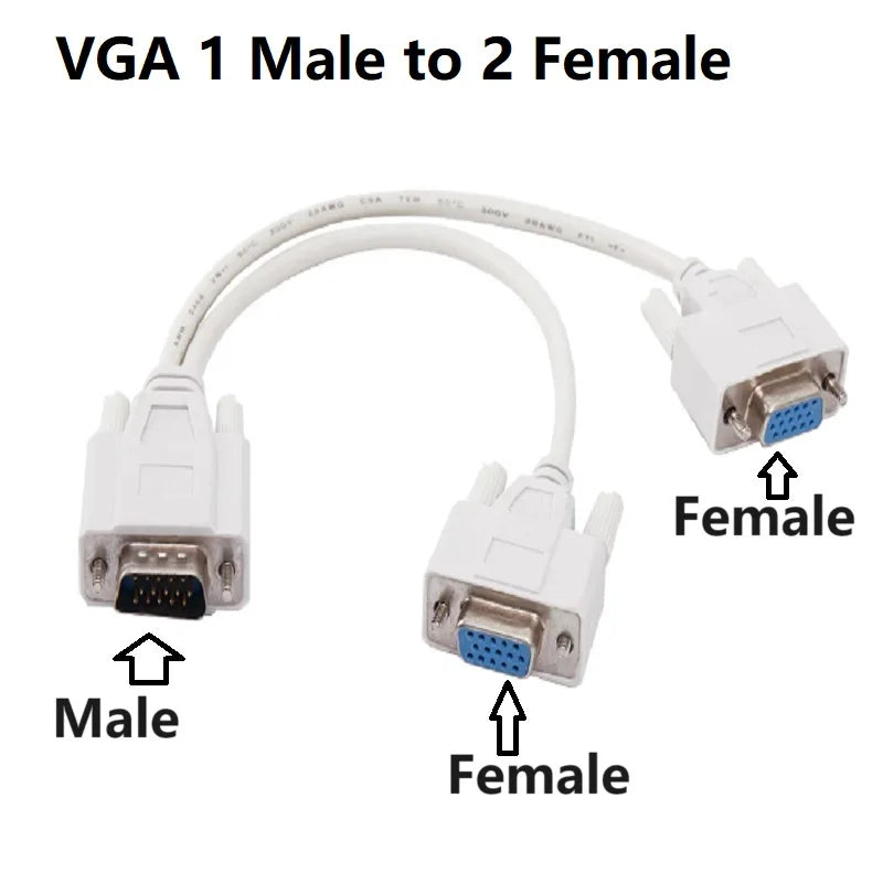 25cm 15Pin VGA Splitter Cable 1 to 2 VGA Cable DB9 15Pin VG 1 Male to 2 Female Data Cable Oasis Select 1PCS 0.23M