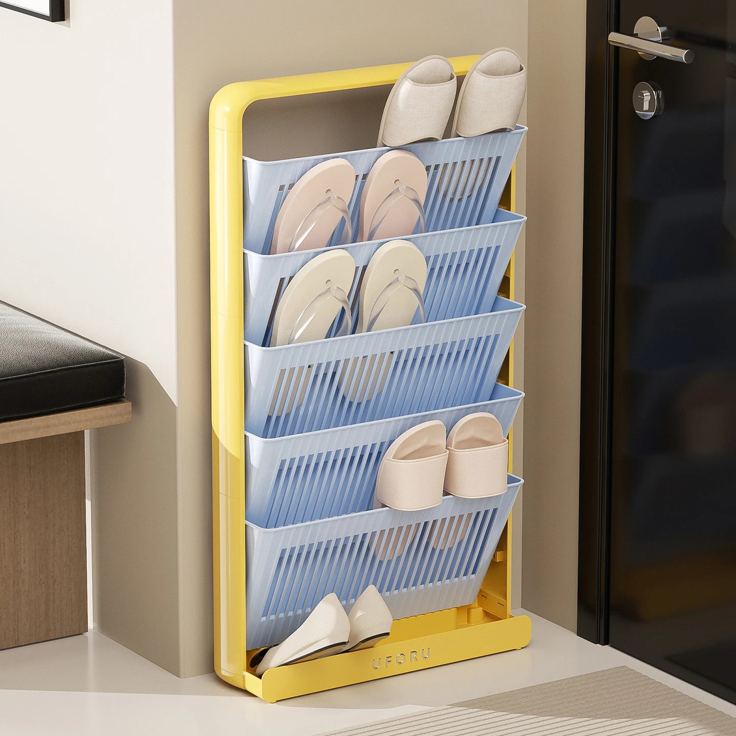 Shoe storage rack, space-saving multifunctional storage rack, suitable for living room, bedroom, also functions as a bookshelf. Oasis Select