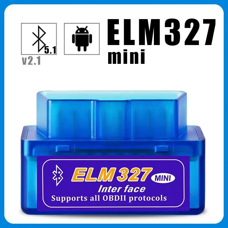 Mini Eml327 V2.1 OBD 2 Bluetooth Car Diagnostic-Tools For Android Scanner Code Support Smart Scan Tool ODB2 Scanner Tool Mini E Oasis Select blue