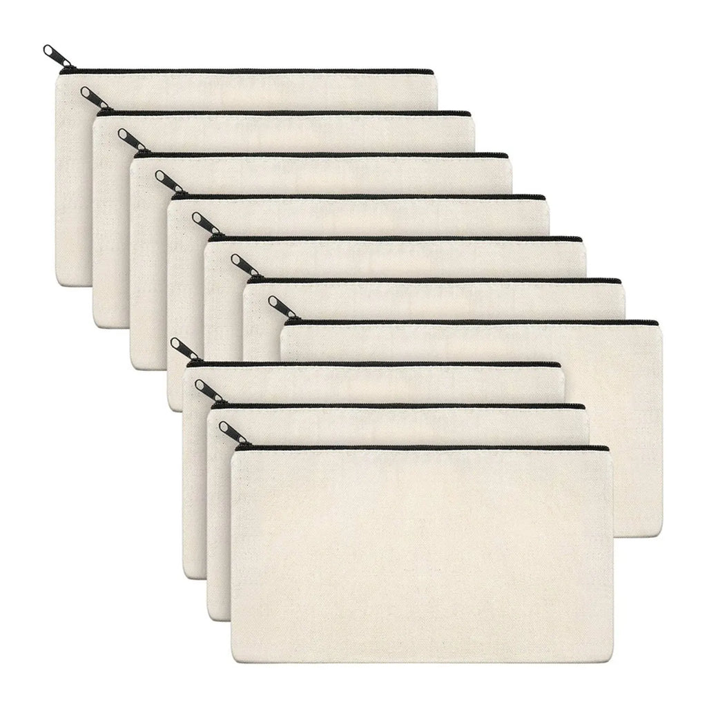 10pcs Blank Beige Diy Craft Bag Canvas Pencil Case Makeup Bags Zipper Pencil Bag Cosmetic Pouch Student Stationery Supplies Oasis Select