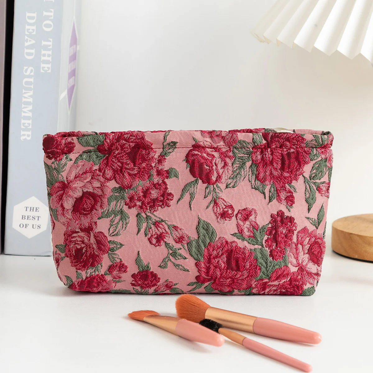 1pc Vintage Red Rose Makeup Bag Rose Pattern Makeup Bag Makeup Storage Bag Cute Daily Washing Bag Oasis Select M