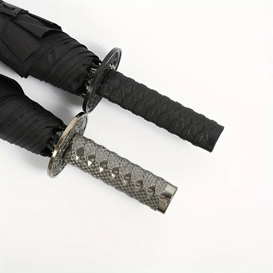 Creative Samurai Sword Umbrella, Ninja-Style 8-Rib Manual Folding Sword Umbrella, Black Anime-Themed Adult Folding Umbrella Oasis Select