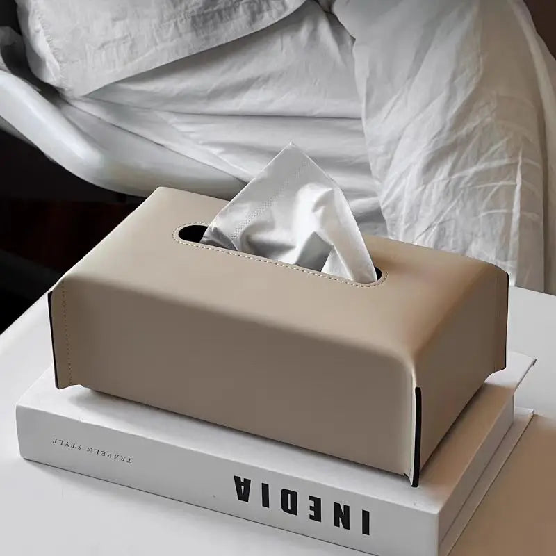Modern Woven Leather Tissue Box Napkin Case Luxury Tissue Paper Holder Desktop Coffee Table Tissue Box Livingroom Decoration Oasis Select milk tea