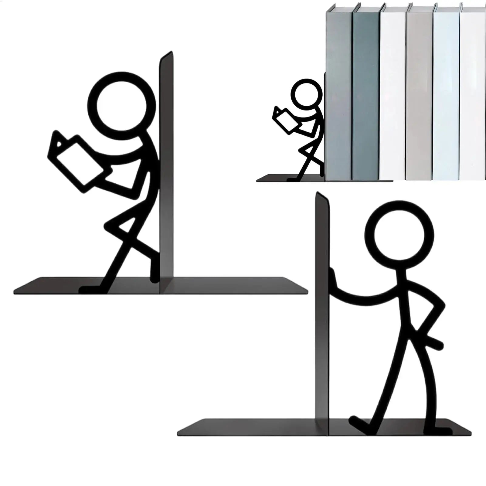 2 Pieces Metal Abstract Bookshelf Decor Book Ends Funny Book Holders Book Ends Decorative Abstract Art Non-Slip Bookshelf Decor Oasis Select