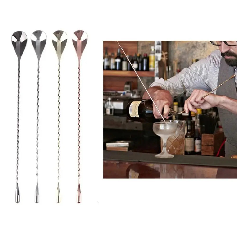 Kitchen Accessories Spiral Pattern Cocktail Spoon Long Handle 20/30/40cm Bar Teadrop Spoon Stainless Steel Mixing Spoon Dessert Oasis Select