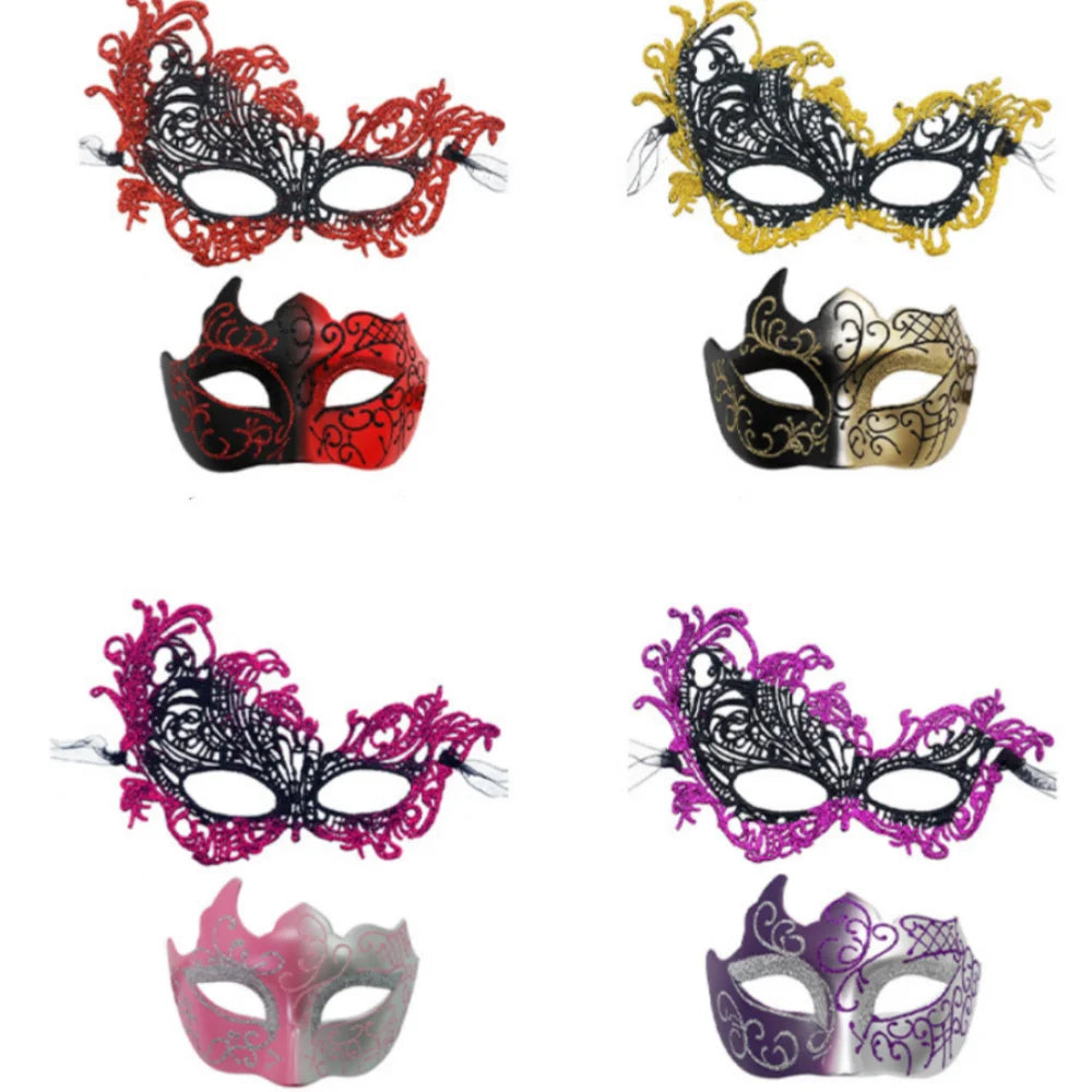 2PCS/set Couple Masks Lace Women Mask Men Painted Half Face Mask Eye Mask Set Party Masquerade Wedding Decoration Costume Prom Oasis Select