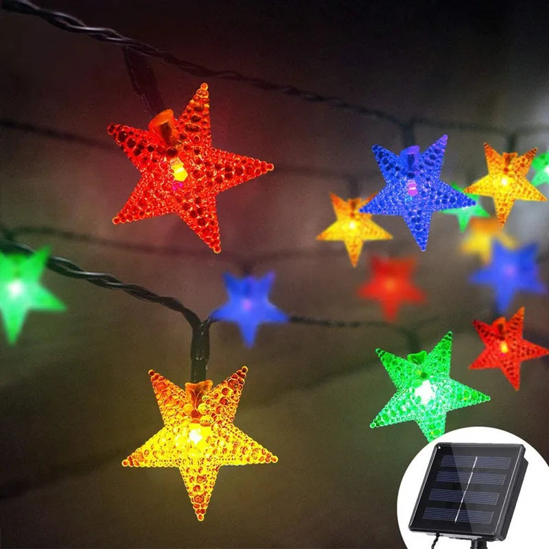 LED Solar Camping Outdoor Waterproof Colored Light String, Christmas Light String, Balcony Garden Courtyard Decorative Light Oasis Select Stars - Colored 7 meters 50 light
