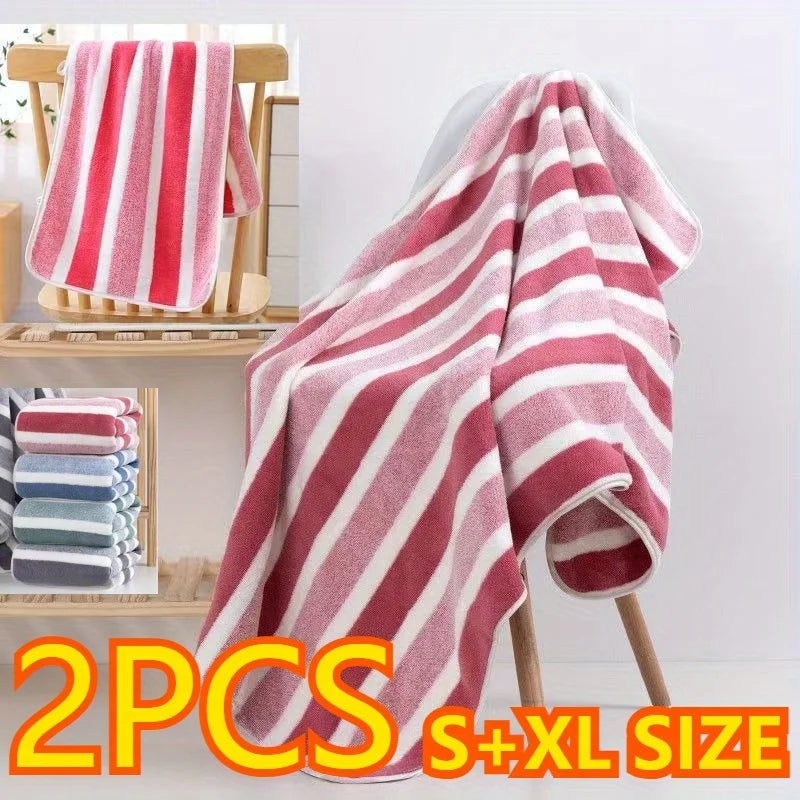 2pcs Quick-Drying Striped Towel Set For Soft And Absorbent Bathroom Experience Bath Towel Or Hand Towel Oasis Select