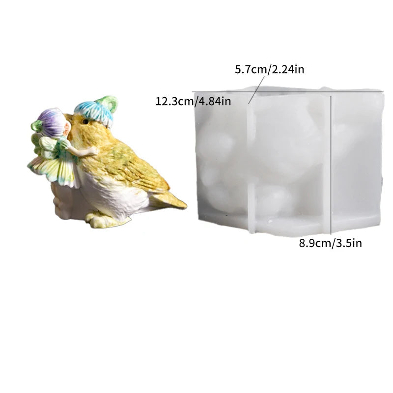 3D Bird Flower Fairy Silicone Mold Pastoral Spirit Bird Ornament Candle Mold DIY Plaster Silicone Mold Oasis Select A