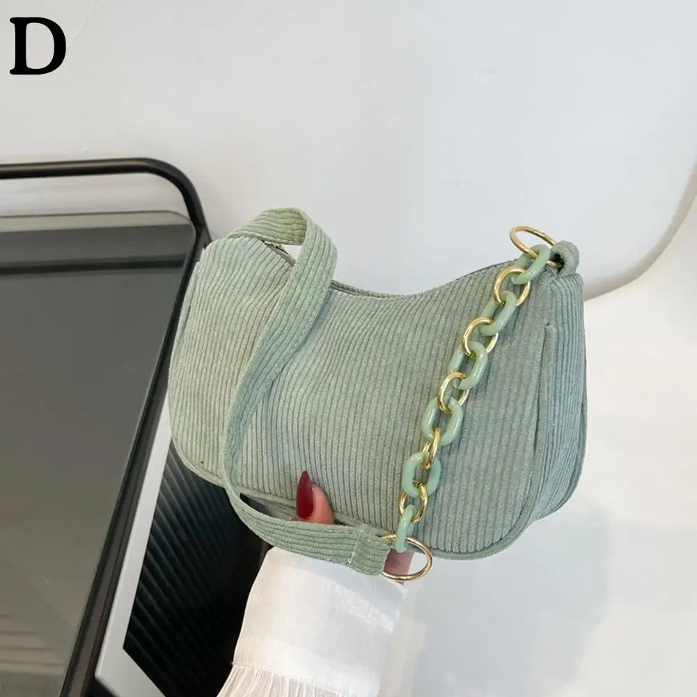 Korean Fashion Vintage Handbags Women Summer Corduroy Underarm Bag Zipper Shoulder Small Bags Female Soft Casual Clutch Handbag Oasis Select D