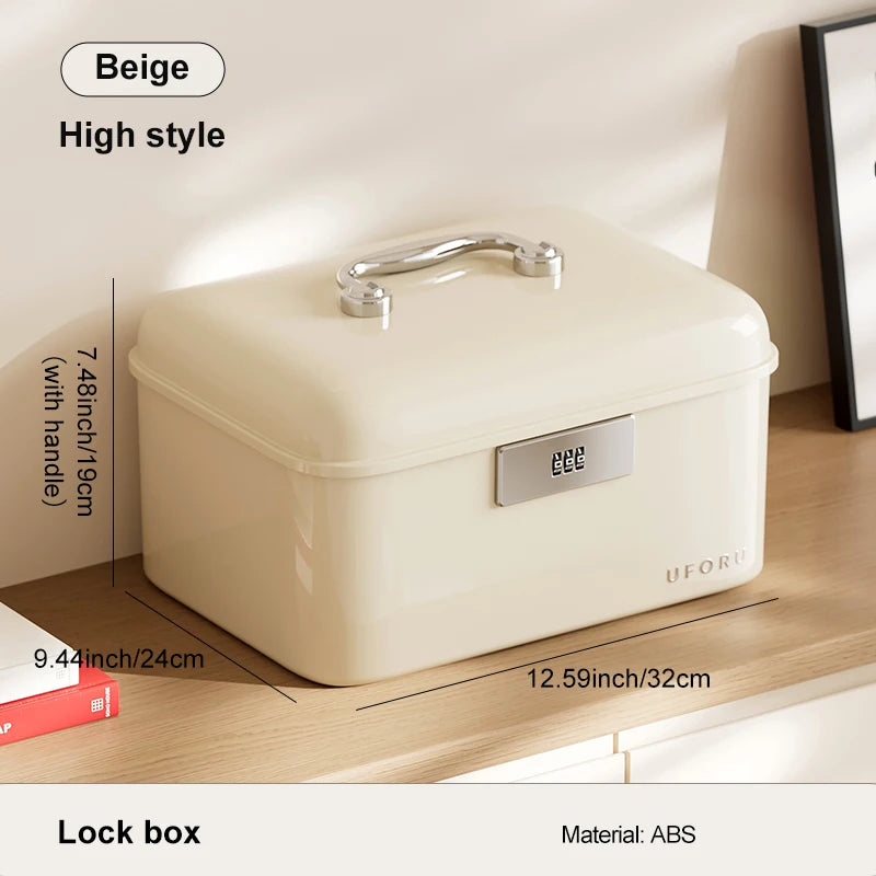 Storage boxes with combination locks, combination lock boxes, home security storage boxes, large-capacity compartmentalized Oasis Select white high style