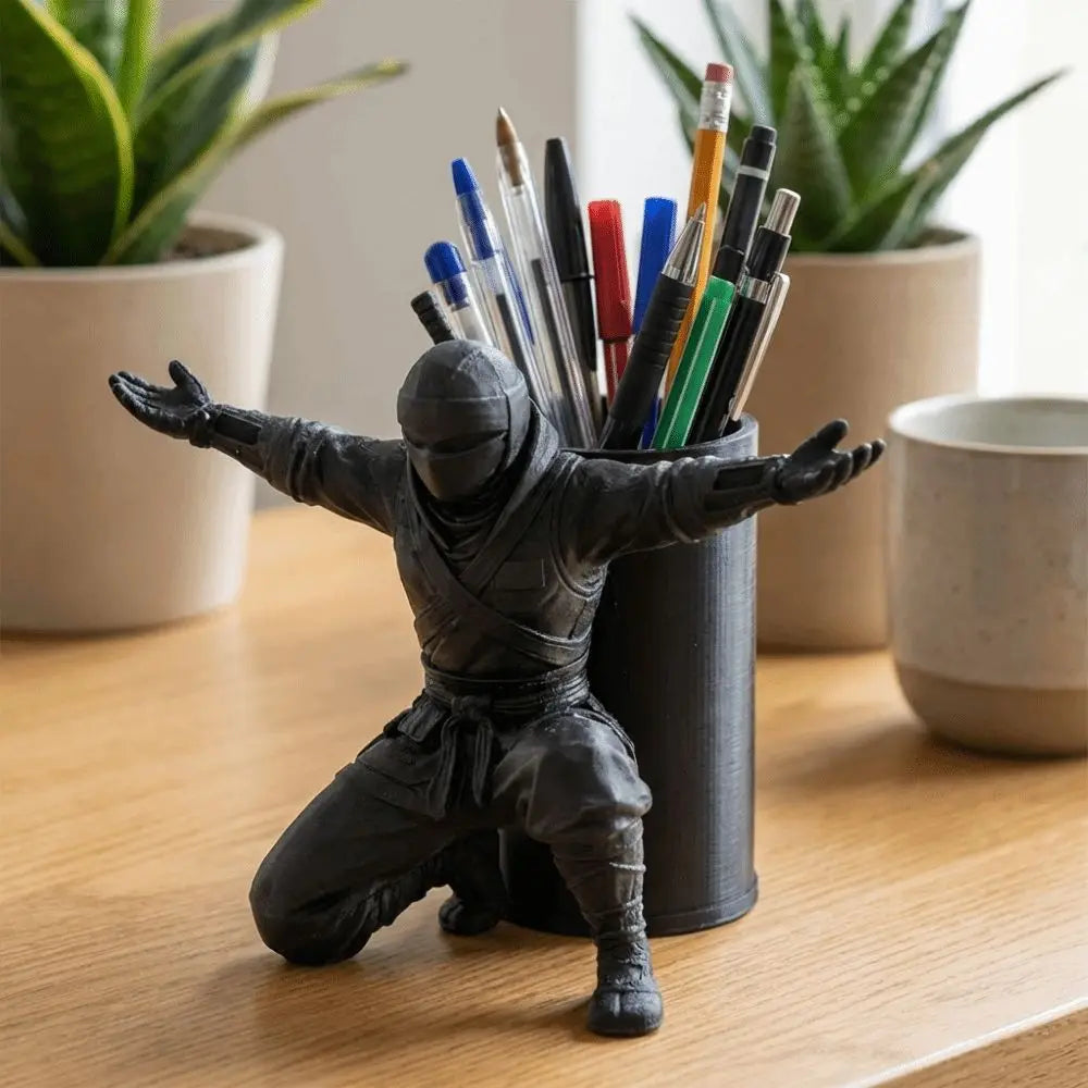 Multi-functional Funny Ninja Warrior Pen Holder Plastic Non-Slip Base 3D Printed Pen Stand Stable Desktop Organizer Gift Idea Oasis Select