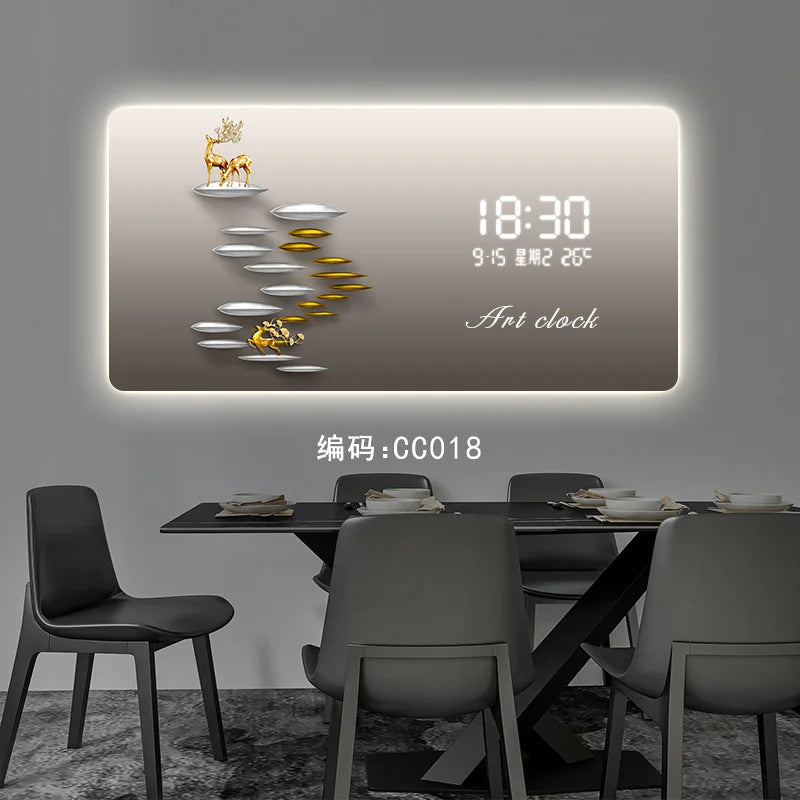 New Modern Simple LCD Digital Display Clock Wall Clock Living Room Decorative Painting Hanging Wall Clock Painting Oasis Select CC018 70cm x 35cm Plug in