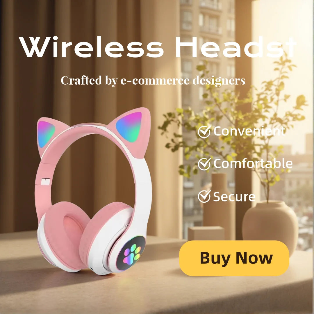 Cat Shaped Wireless Bluetooth Earphones Handsfree Earbuds with Microphone for All Phones Fashion Headphoens Game Headset Oasis Select Pink