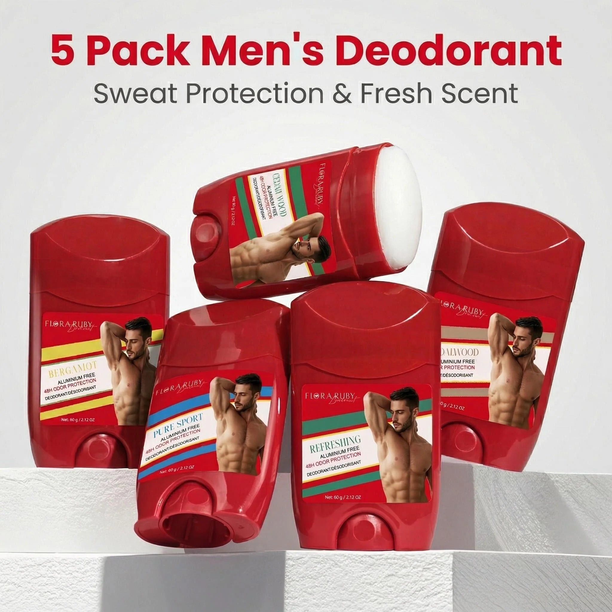 Flora Ruby deodorant stick for men, each 68g/2.39 oz, long lasting fragrance,Can be used after exercise Oasis Select