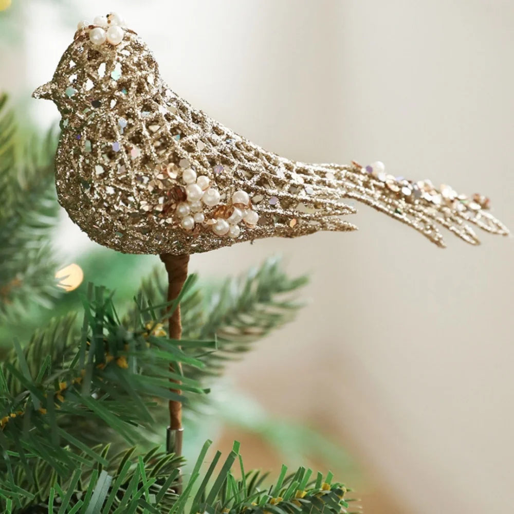 Hollow Bird Christmas Tree Decoration Sparkling Glitter Artificial Bird Ornaments Holiday New Year Party Christmas Decoration Oasis Select