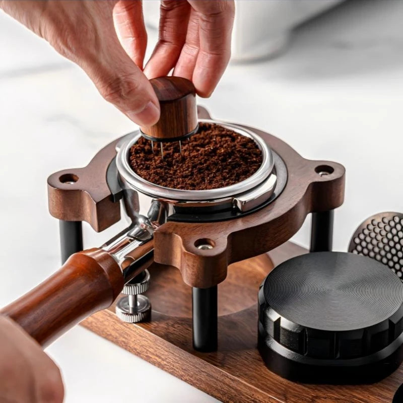 Premium Wood Coffee Tamper Mat Station Stand Portafilter Holder Filter Screen Holder Espresso Tamping Storage Rack 51/53/58mm Oasis Select
