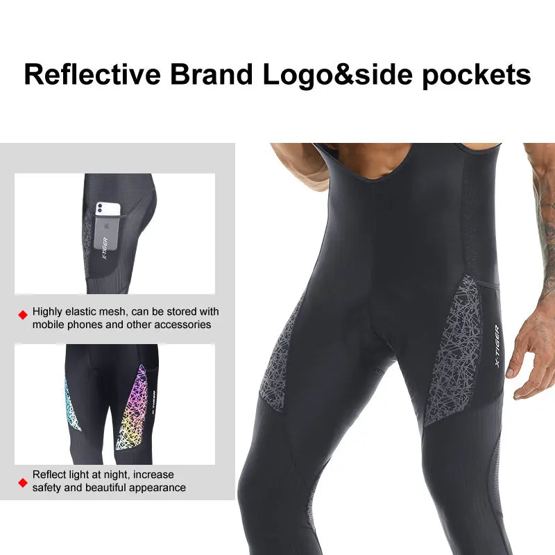 X-TIGER Men's Cycling Bib Pants Reflective Shock Absorbent Breathable MTB Mountain Road Bike Pants with Pocket Tights Oasis Select