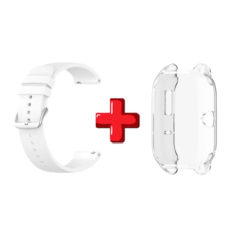 Amazfit GTS4 Silicone Sport Band & Clear TPU Case – 2-in-1 Smartwatch Band & Case Oasis Select White