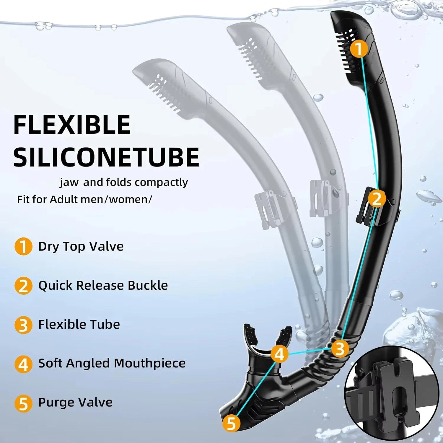 Dry Top Snorkel for Adults – Anti-Leak, Purge Valve & Soft Mouthpiece