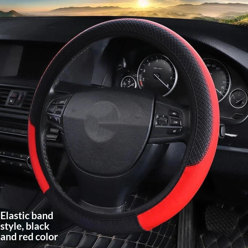 Universal Car Steering Wheel Cover For 37-38cm Steer Wheel Faux Leather Breathable Car Wheel Cover Interior Auto Accessories Oasis Select Red