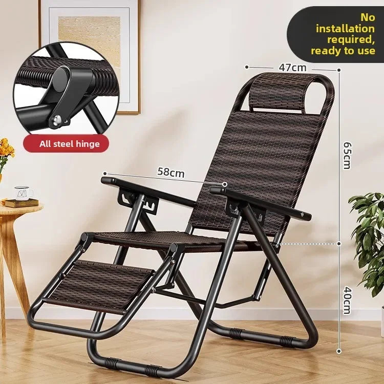 Rattan chair rattan woven folding lunch break recliner home leisure backrest elderly lazy chair durable nap bed folding chair Oasis Select Tri-Fold-A