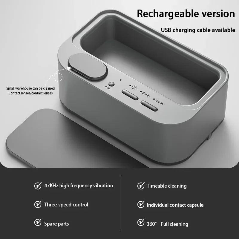 48Khz Cleaning Machine Ultrasonic Cleaner Double Bin Vibration Full Cleaning Jewelry Household Adjustable CleanerNew Oasis Select grey