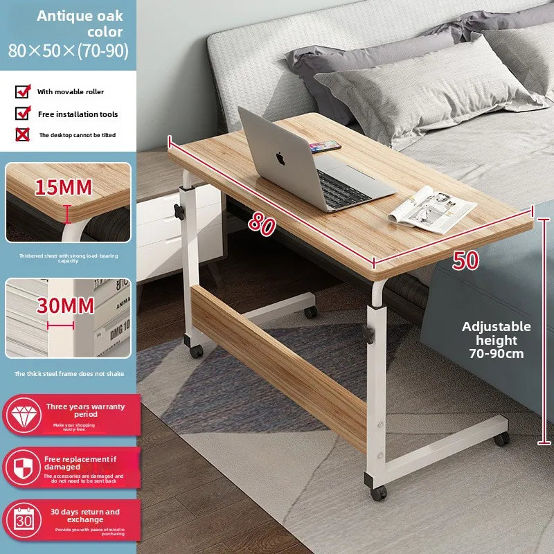 Multi-functional Computer desk Bedside table Mobile lifting small table Household small laptop holder with wheels Durable Oasis Select Ancient Oak 80 50